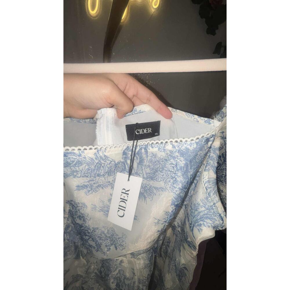 NWT Cider Chinoiserie Size 1XL Blue & White Puff Sleeve Mini Dress - Picture 3 of 5